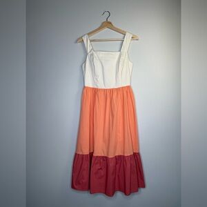 Marc New York colorblock midi dress in cream/orange/rust